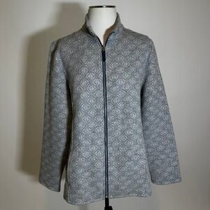 Weekends By Chicos Gray Geometric Jacket Full Zip Soft Womens Size 2 (Large L)